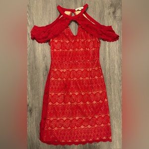 Francesca’s cold shoulder red lace dress